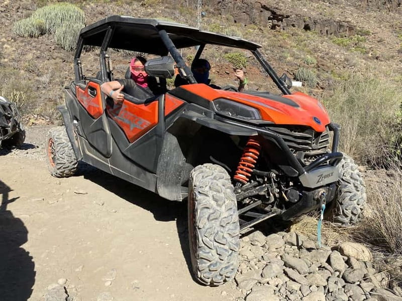 GRAN CANARIA: FAMILY MONSTER BUGGY <em>4 SEATS -LONG TOUR 2.5HR – Key Things To Know Before You Go’ /></p>
<ul>
<li><strong>You drive your own 4-seat buggy</strong> on the off-road mountain route (with supervision).</li>
<li><strong>Hotel pickup and drop-off are part of the deal</strong>, with several covered resort areas.</li>
<li><strong>Off-road goggles are provided</strong>, but <strong>dust masks are not</strong>, so bring your own if you’re sensitive.</li>
<li><strong>Kids start at 1 meter tall</strong> (about 4–5 years old), but children under 4 aren’t suitable.</li>
<li><strong>Driver rules matter</strong>: drivers must have a license and at least 1 year of driving experience, with drivers age 21+.</li>
<li><strong>You can switch drivers</strong> at no extra cost, which helps keep the whole family in the action.</li>
</ul>
<h2 id="family-4-seat-monster-buggy-what-you-actually-get">Family 4-Seat Monster Buggy: What You Actually Get</h2>
<p><img src=